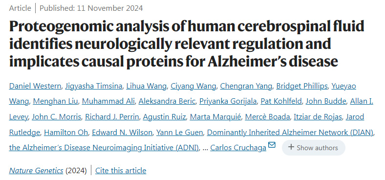 人類腦脊液的蛋白質組學分析確定了神經相關的調控，并暗示了阿爾茨海默病的致病蛋白
