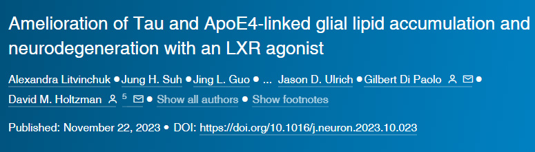 LXR激動(dòng)劑改善Tau和ApoE4相關(guān)的膠質(zhì)細(xì)胞脂質(zhì)積聚和神經(jīng)退行性變 LXR激動(dòng)劑改善Tau和ApoE4相關(guān)的膠質(zhì)細(xì)胞脂質(zhì)積聚和神經(jīng)退行性變